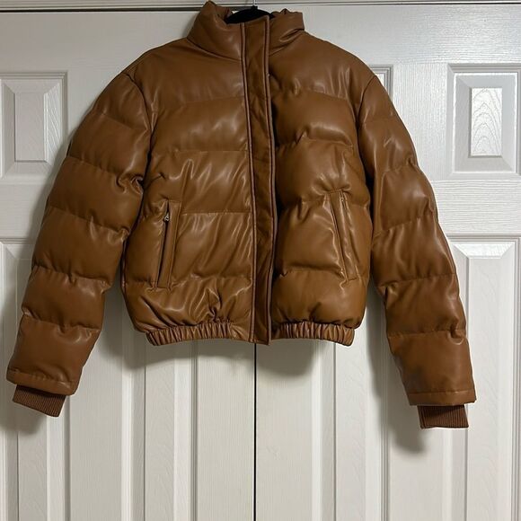 GENERATION LOVE Women’s Camel Brown Vegan Puffer Jacket Size M New - Picture 1 of 8
